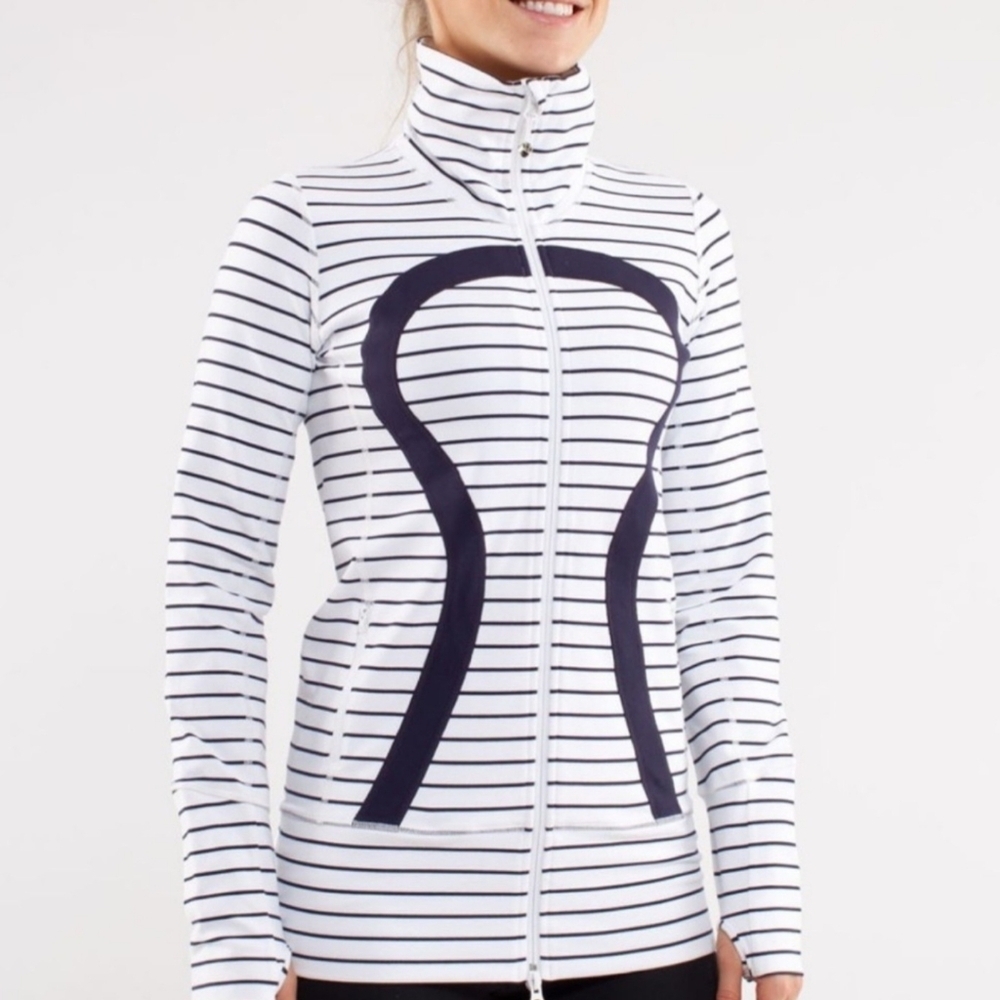 Lululemon In Stride Jacket Navy White Striped Sz 6